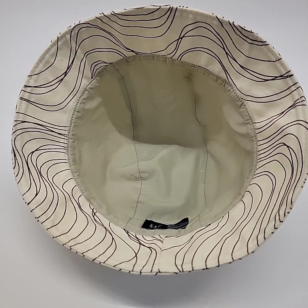 GAP Bucket Hat 2007 Women S/M Cream Brown Wavy Silver Clasp Rope Belt Accent Y2K